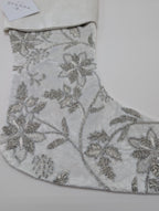 Sferra Allegria Velvet Christmas Stocking Poinsettia Ivory Silver Embroidery NEW9