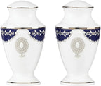 Lenox Empire Pearl Indigo Salt & Pepper Shaker Set Marchesa Platinum Dot USA NEW0