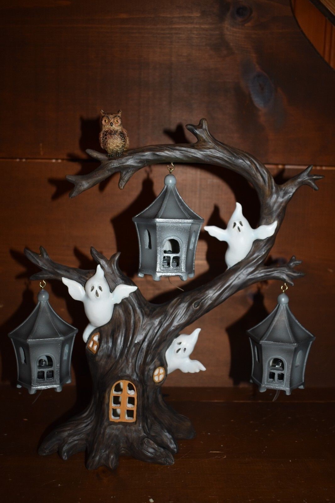 Lenox Halloween Spooky Lighted Tree Figurine Ghoulish Lanterns Ghosts Owl NEW1