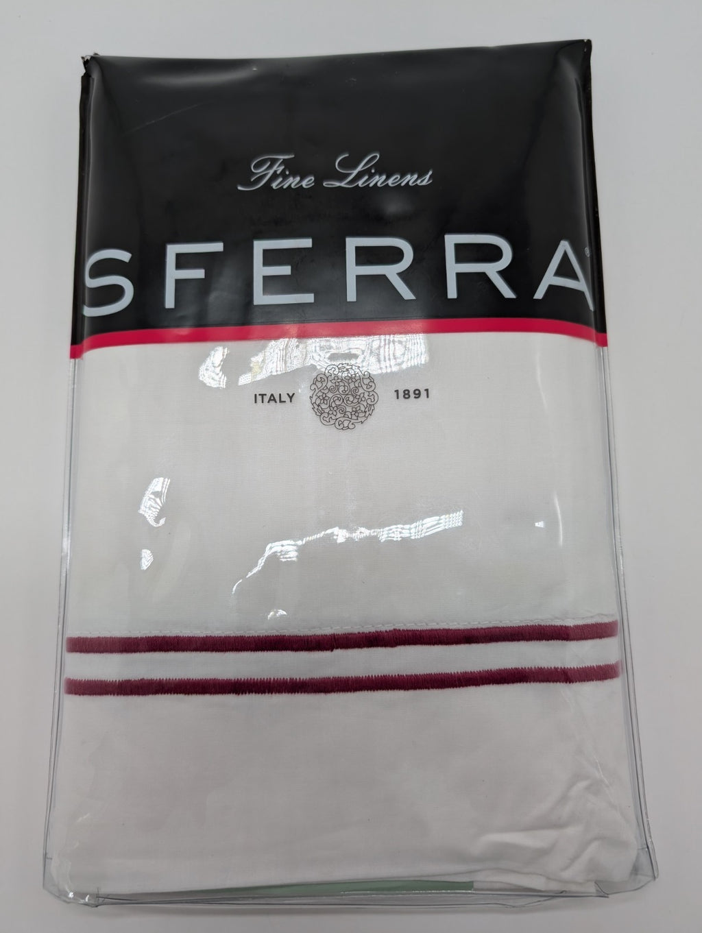 Sferra Grande Hotel King Sham Egyptian Percale White/Berry Double Stitch New0