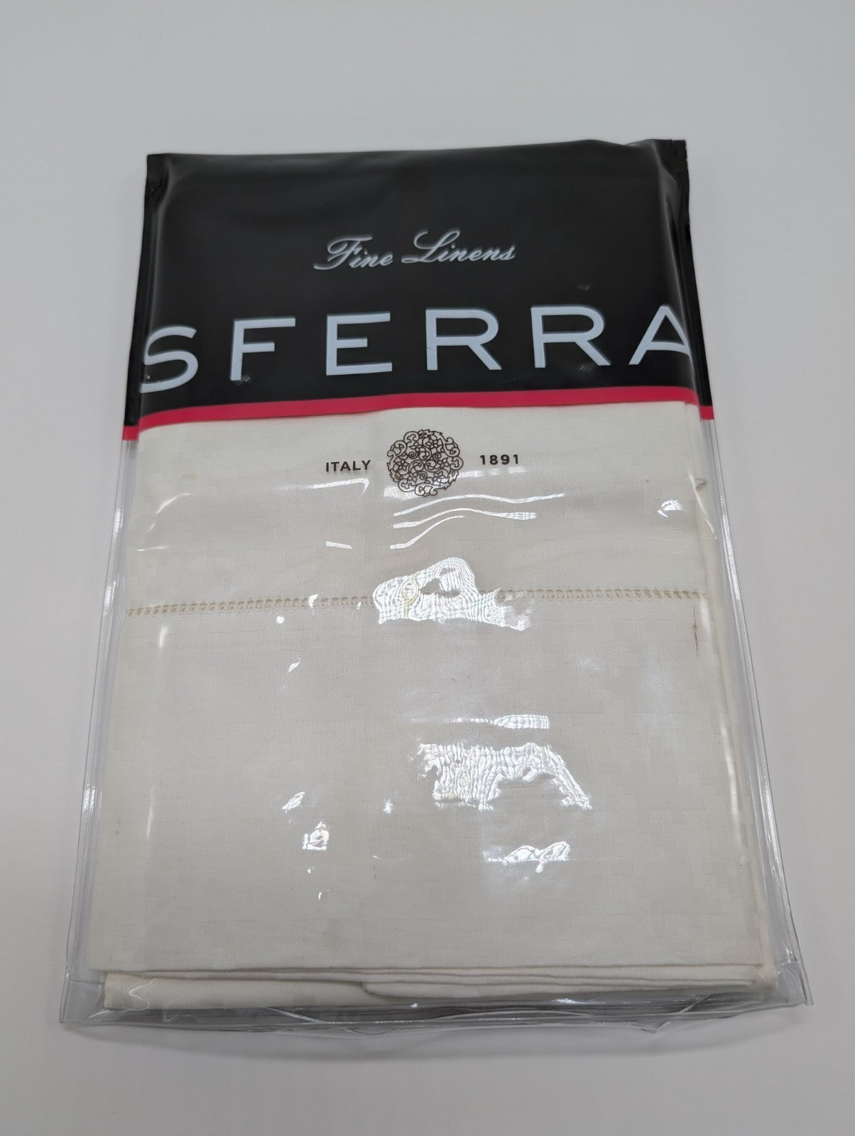 Sferra Ivory Houndstooth Standard Pillowcases Egyptian Cotton Sateen Italy NEW0