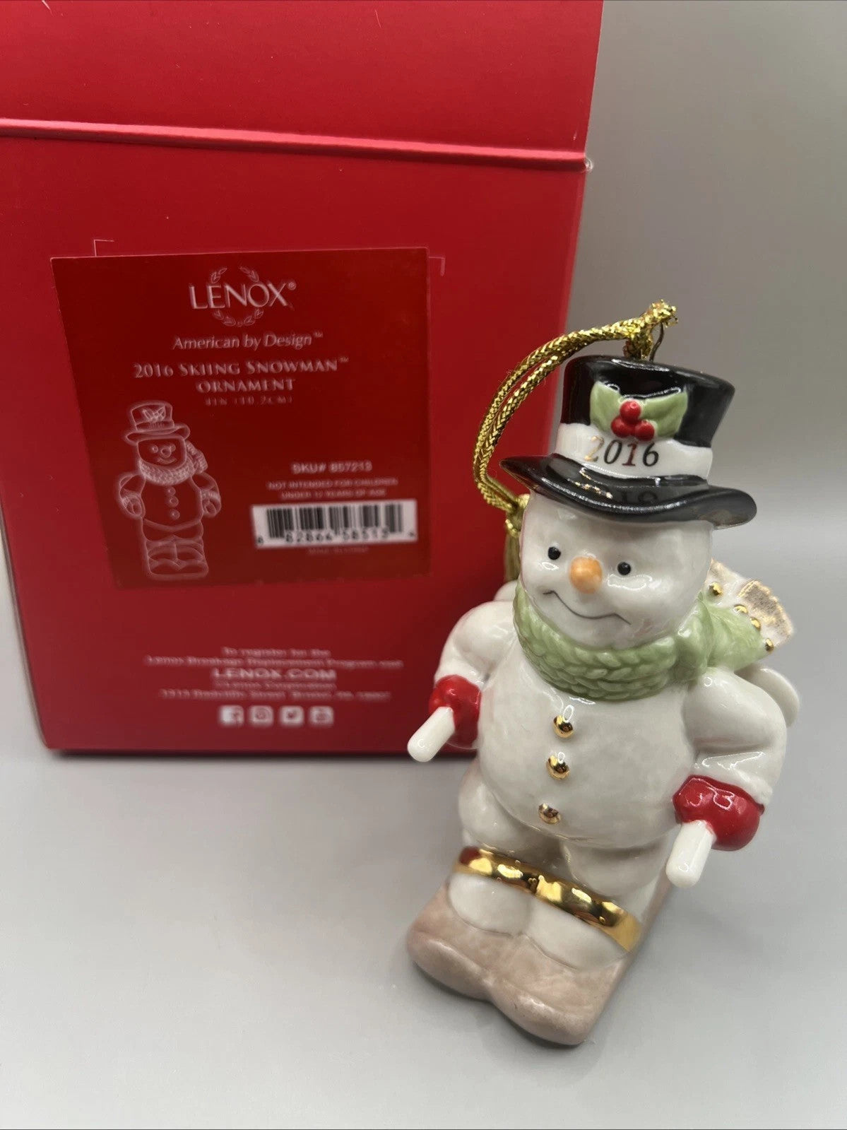 Lenox 2016 Snowman Skiing Figurine Ornament Annual Poles Skis Hat Christmas NEW3