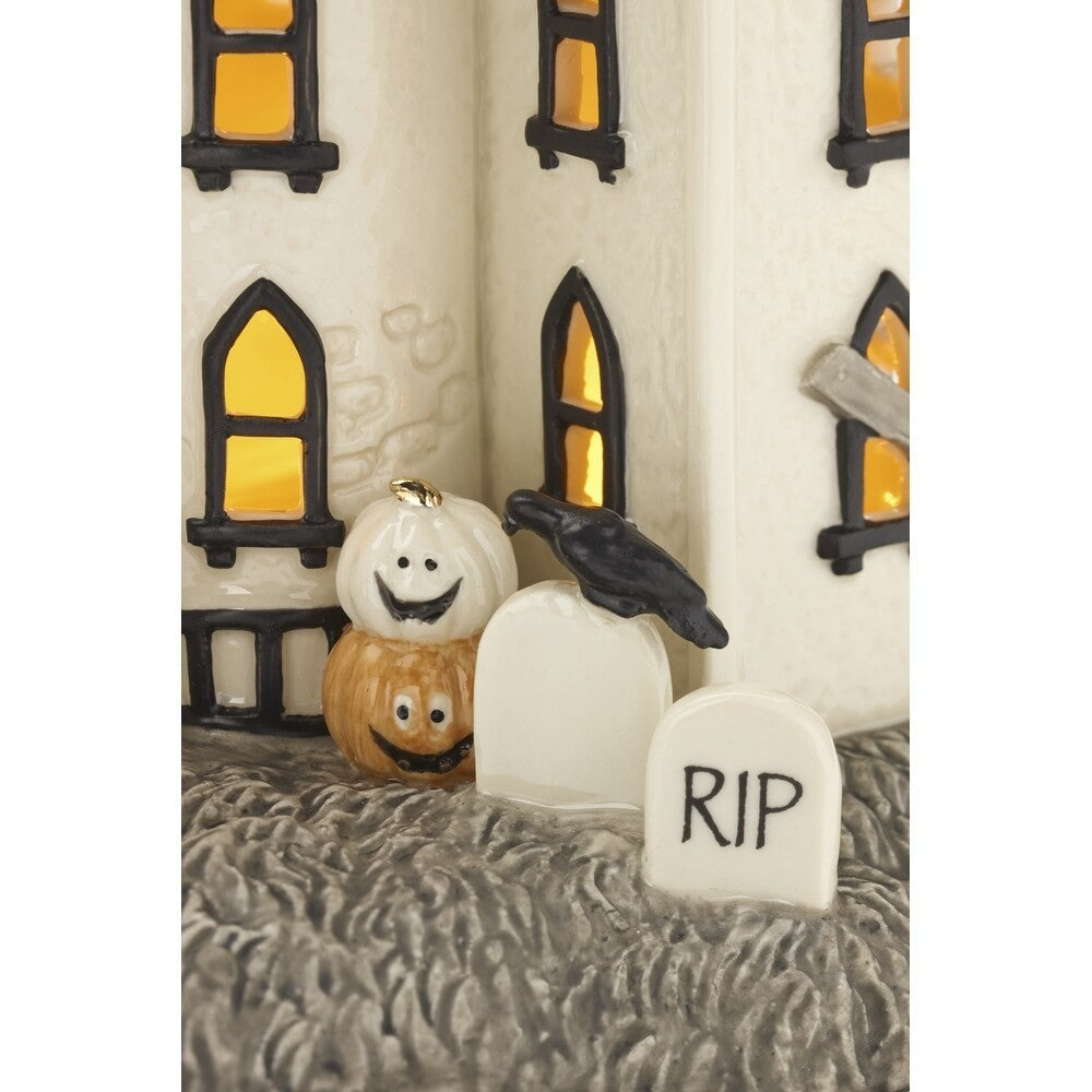 Lenox Halloween Lighted Haunted Mansion House Figurine Graveyard Bat Vintage NEW6