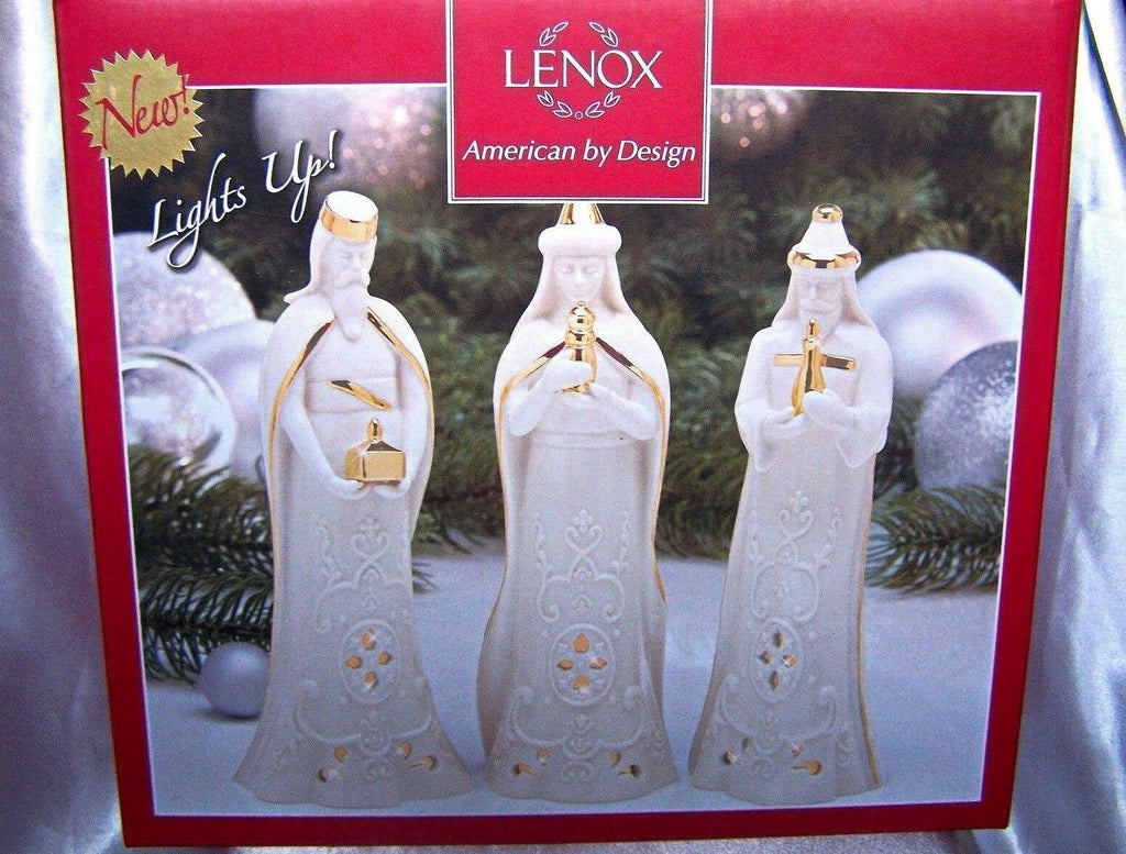 Lenox Divine Light Three Kings Figurines Lighted Nativity Pierced 3 Wise Men NEW2