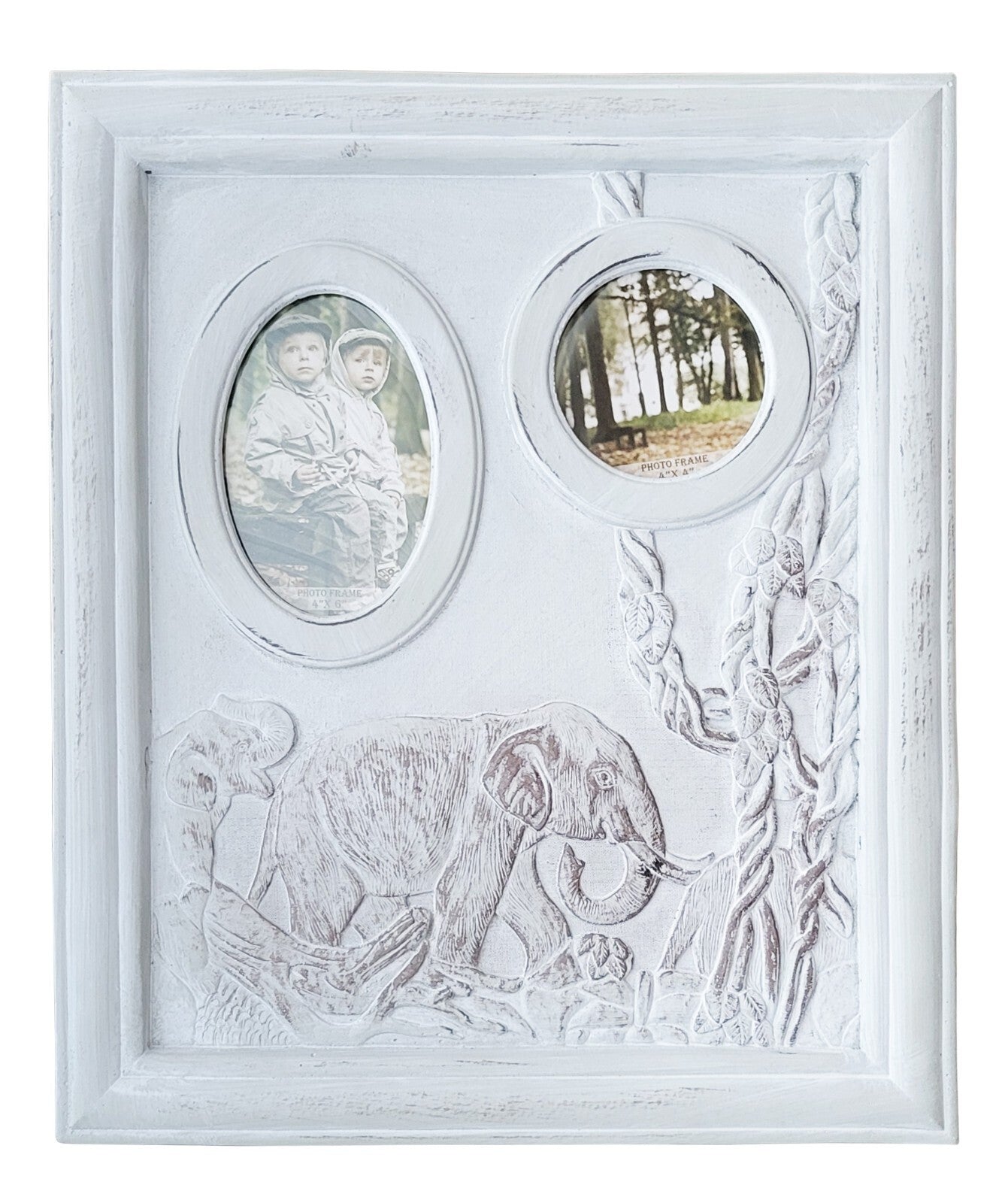 Lenox Safari Elephant Double Window Photo Frame Ivory Carved Antiqued 17" NEW0
