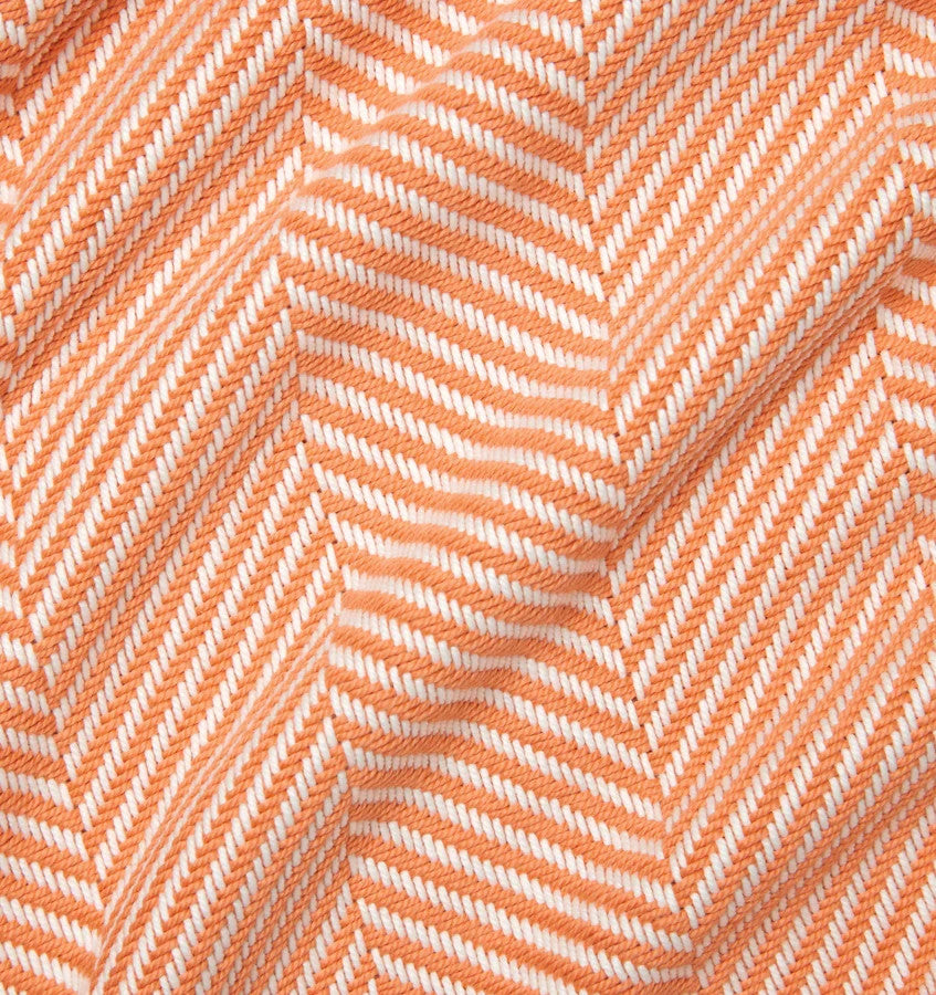 Sferra Costa Orange Cotton Throw Blanket Fringe Herringbone Look 50x70 Italy NEW2