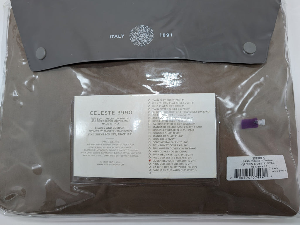 Sferra Celeste Brown Queen Bed Skirt Chestnut Gathered Egyptian Cotton Italy NEW4