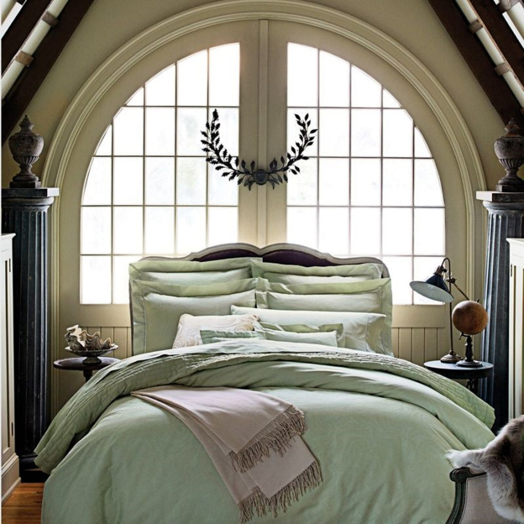 Sferra Tasso Leaf King Sham Green 100% Egyptian Cotton Jacquard Sateen Italy NEW2