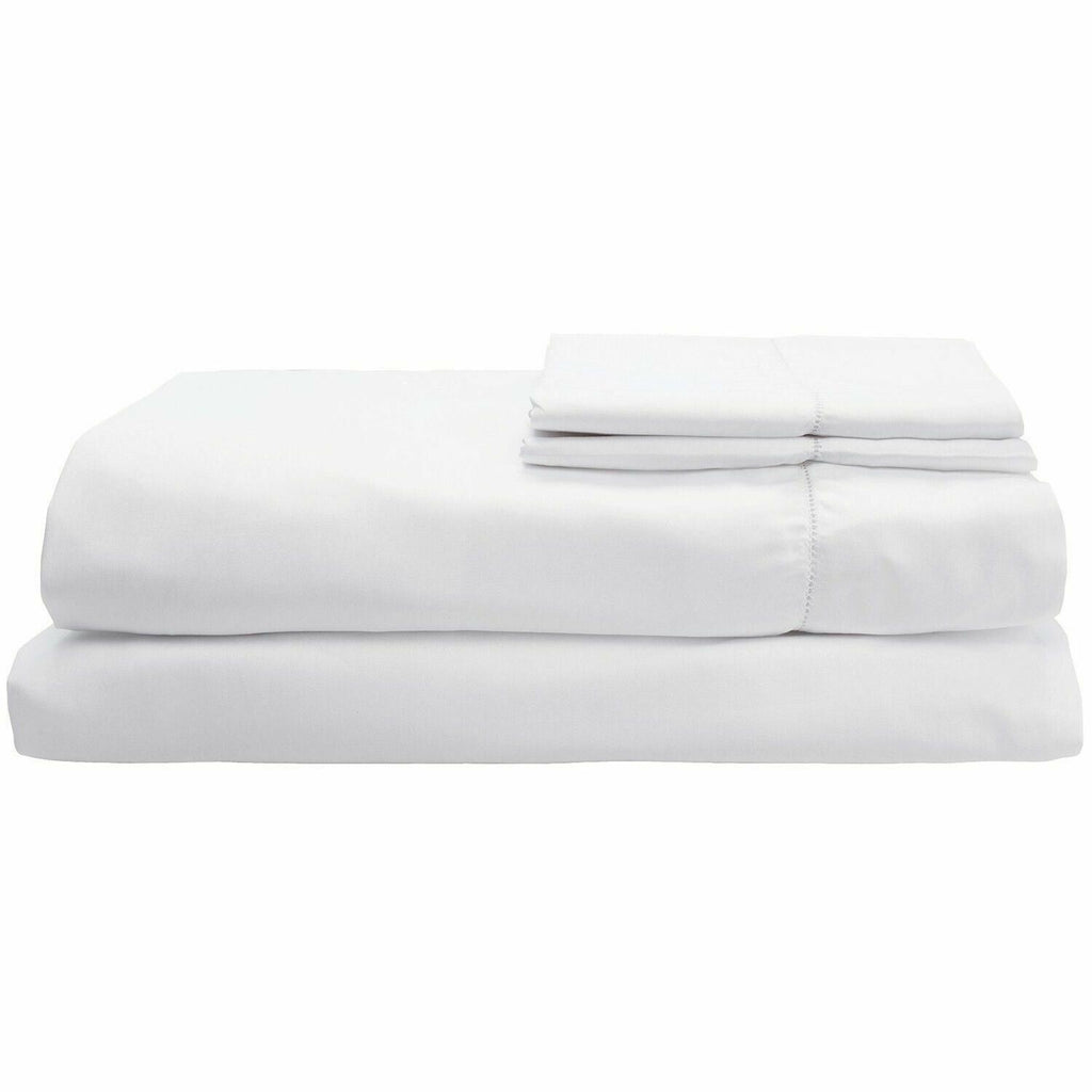 Sferra Matteo White King Sheet Set 4PC 100% Cotton Sateen Hemstitch Italy NEW4