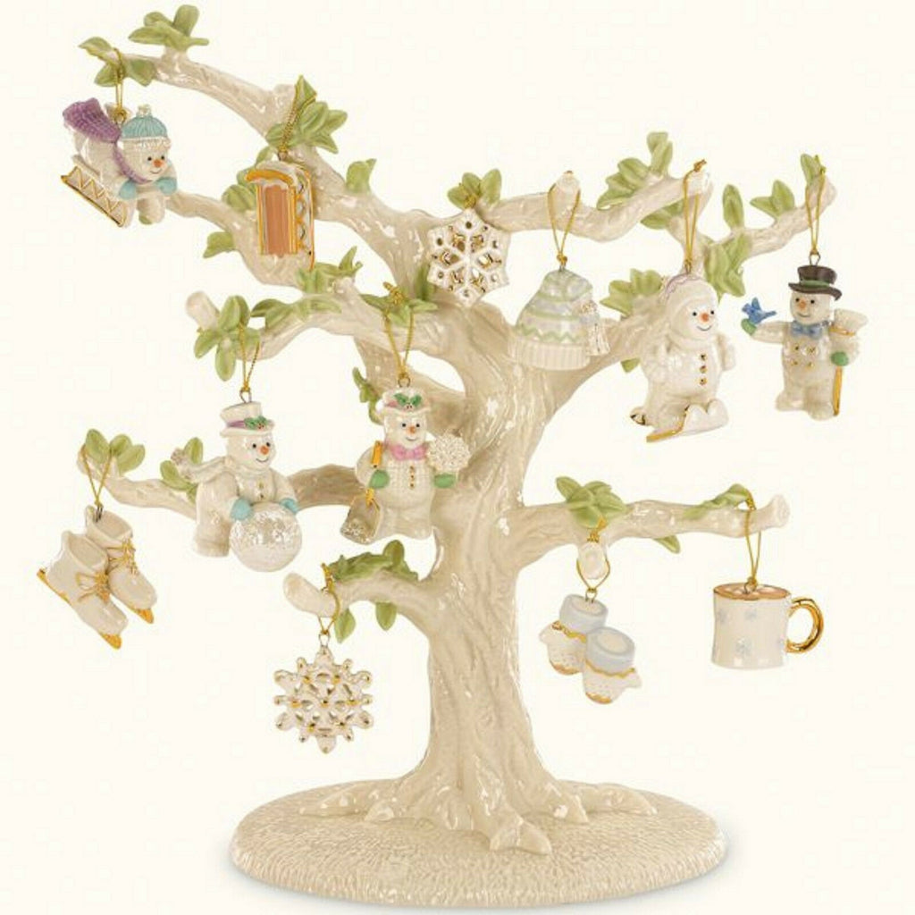 Lenox Snow Pals Snowman Miniature Tree Ornaments Set 12 PC Winter Skis Sled NEW9