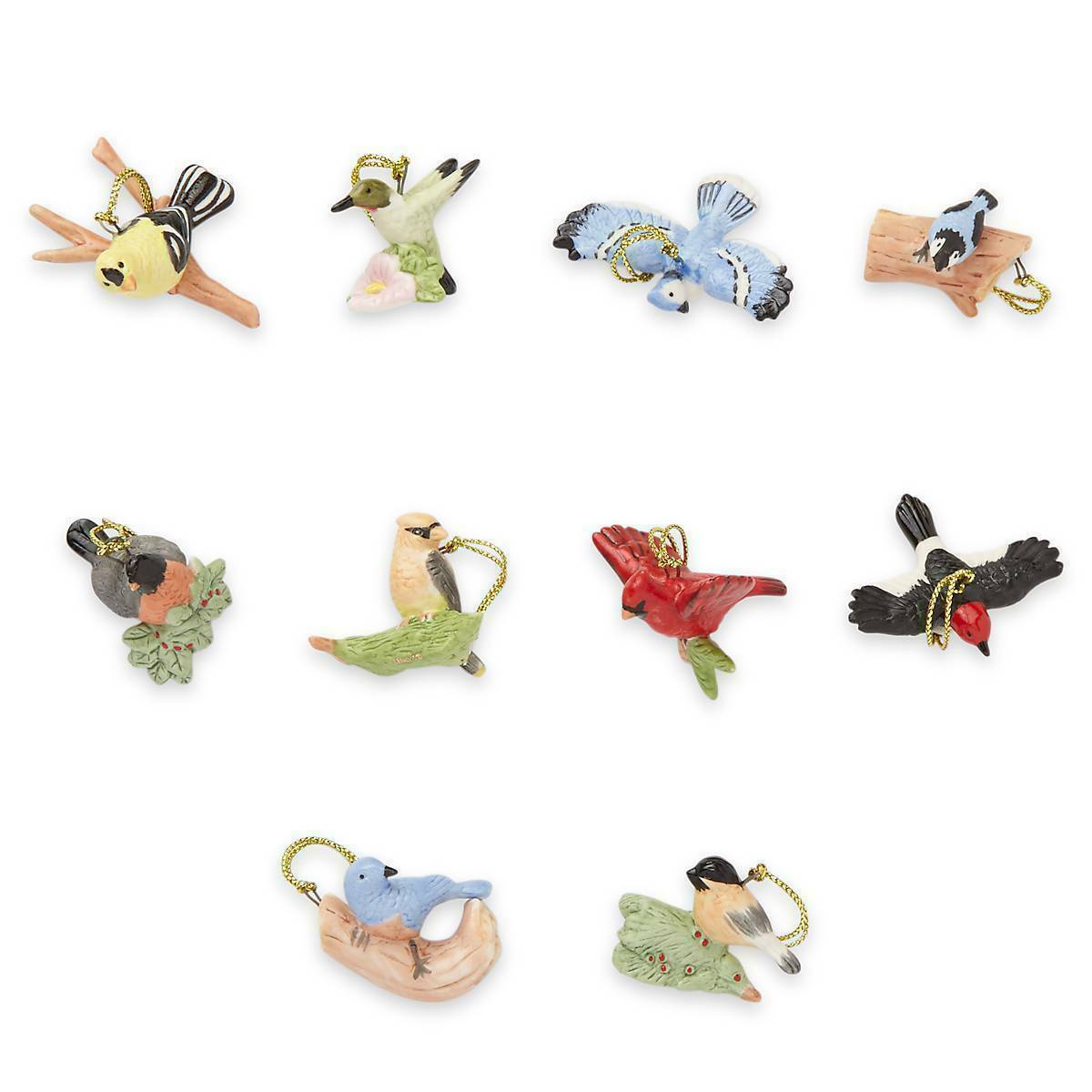 Lenox Garden Birds 10 Miniature Tree Ornaments Finch Blue Jay Robin Cardinal NEW0