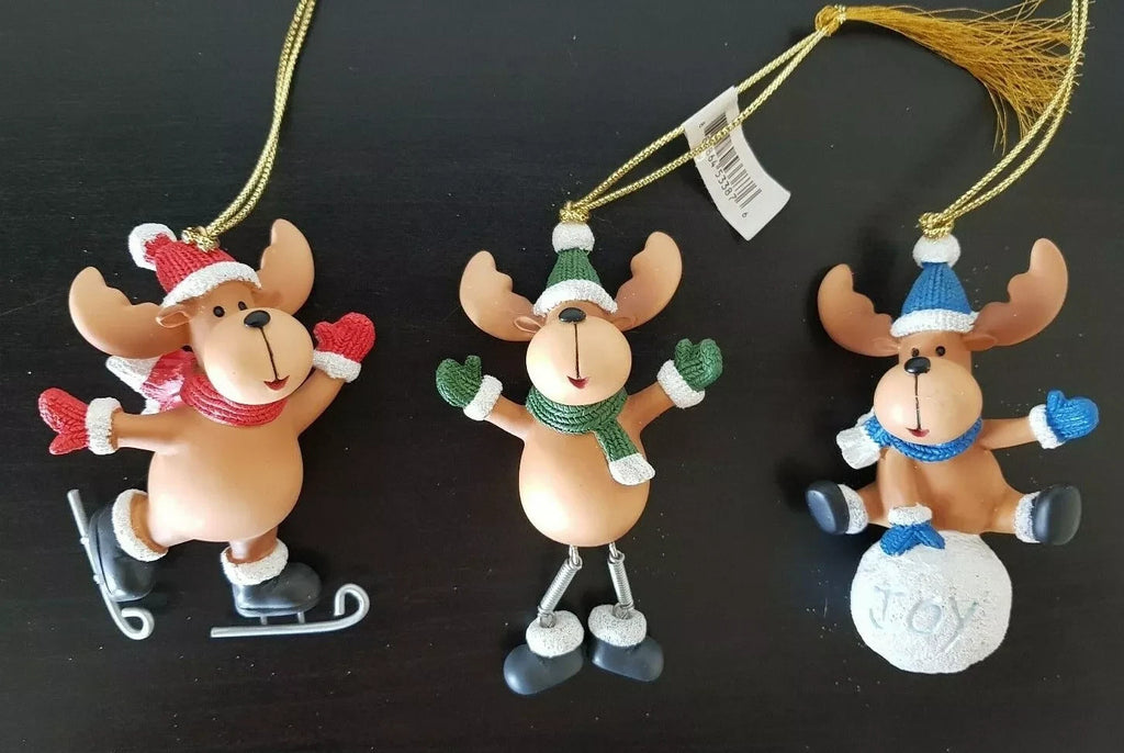 Lenox Moose Ornament Set of 3 Skating Snowball Fun Winter Antics Christmas NEW1