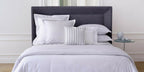 Yves Delorme Silver Euro Shams Pair Geometric White Piping Damask Volute NEW0