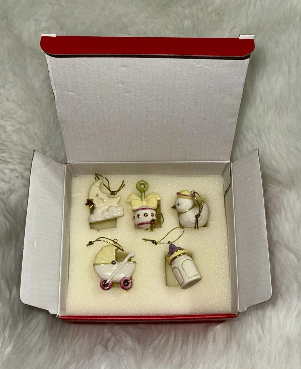 Lenox Baby Memories Mini Tree Ornaments Set 10 Booties Rattle Blocks Bottle NEW11
