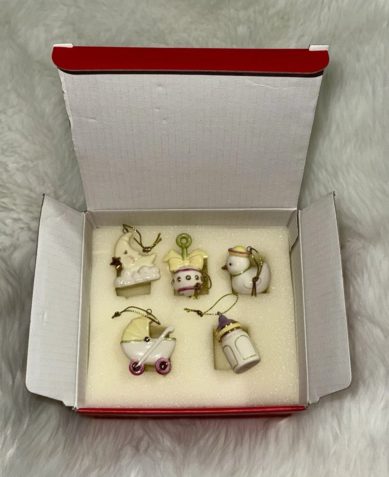 Lenox Baby Memories Mini Tree Ornaments Set 10 Booties Rattle Blocks Bottle NEW11