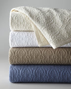 Sferra Amelia Blue Throw Pillow Quilted Cotton Matelasse Scroll Square 20" NEW5