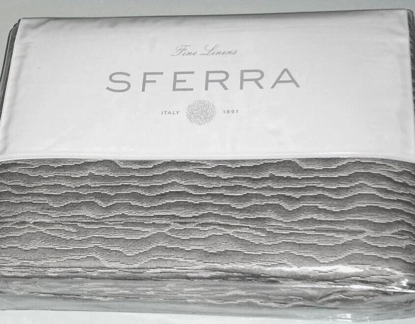 Sferra Ondate Queen Blanket Cover Sham Set 2PC Gunmetal Grey Textured Cotton NEW0