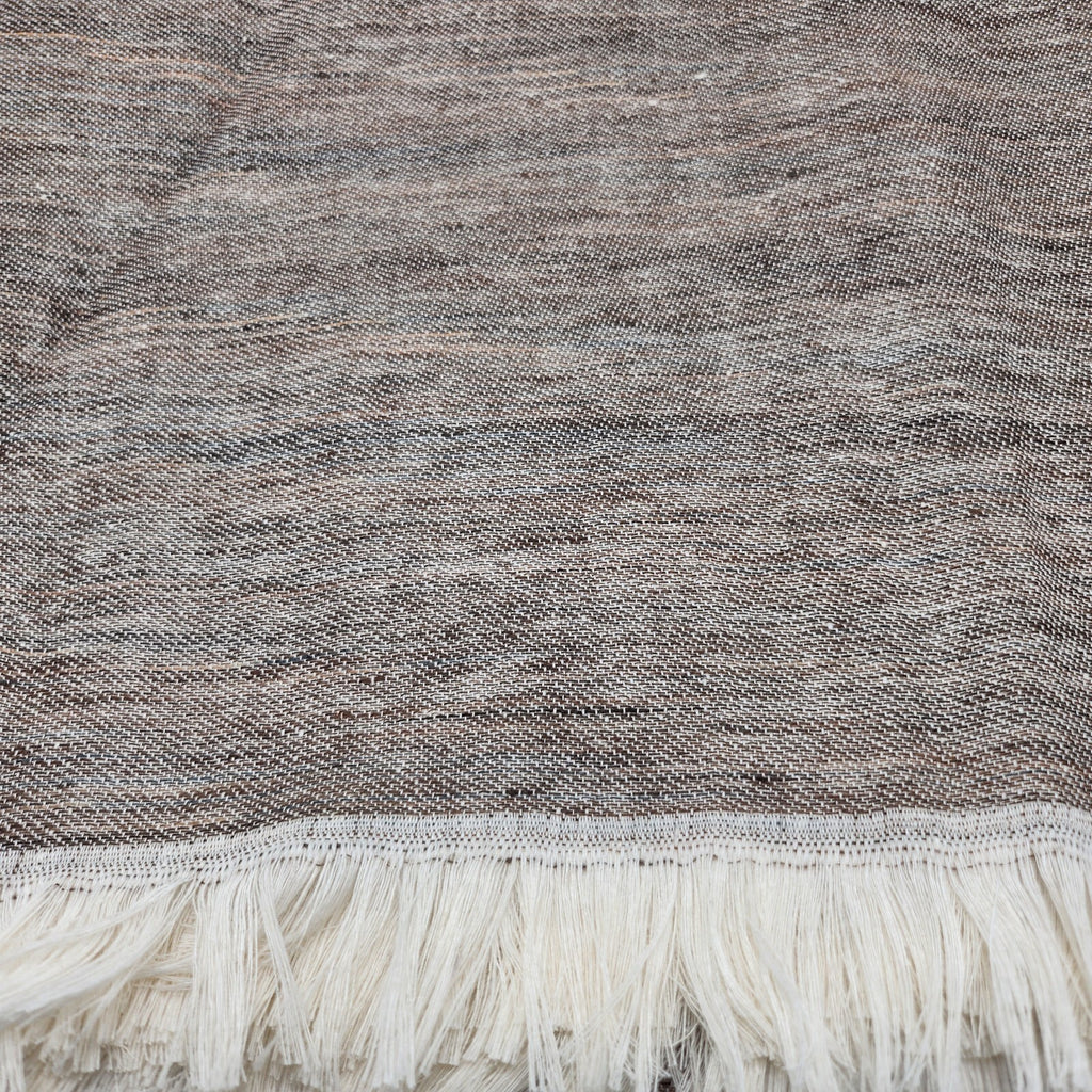 Sferra Taupe Linen Throw Blanket Fringed Woven Linear Design Oversized Italy NEW1