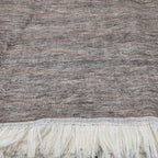 Sferra Taupe Linen Throw Blanket Fringed Woven Linear Design Oversized Italy NEW1