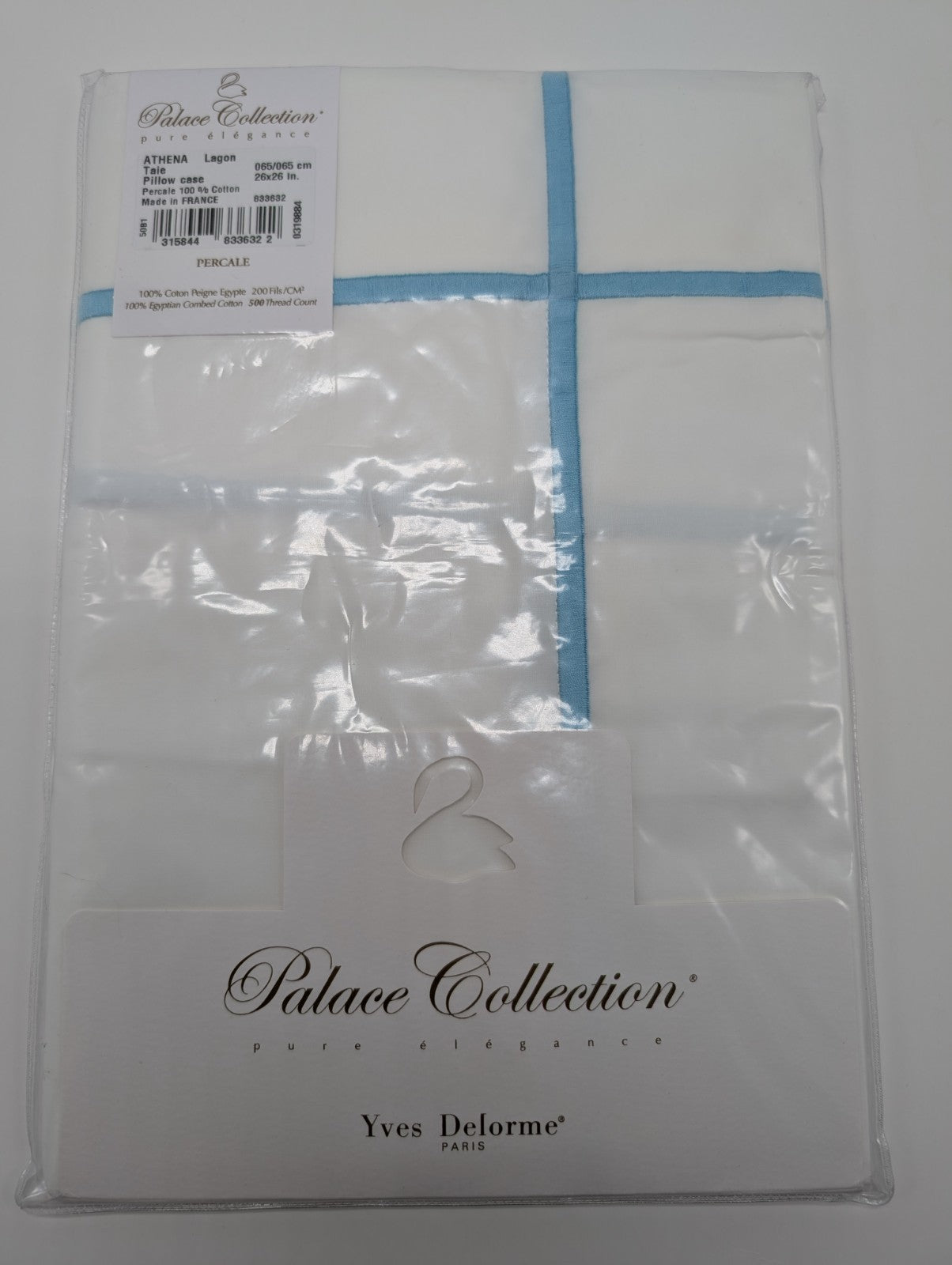 Yves Delorme Athena Queen Duvet Euro Set 3PC Aqua Stripes Egyptian Percale NEW6