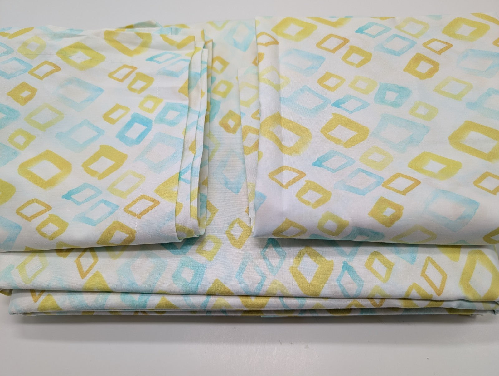 Sferra Geometrico Queen Duvet Set 3PC Aqua Yellow Diamond Percale Print Italy Ne17