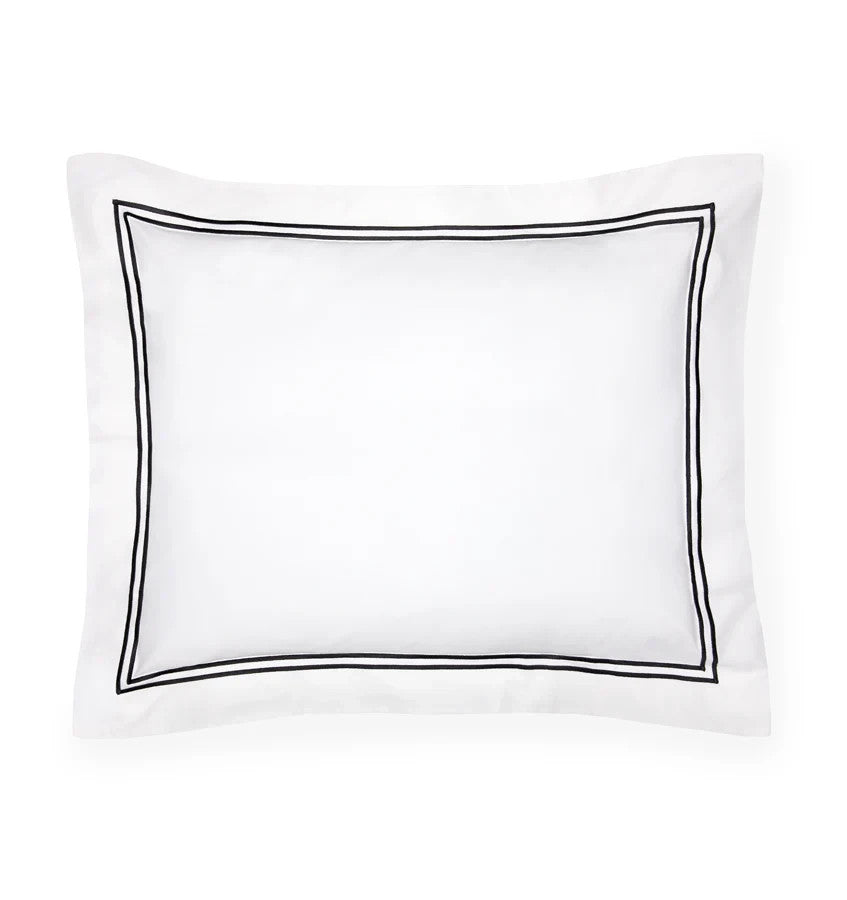 Sferra Grande Hotel White King Sham Black Stripes 100% Cotton Percale Italy NEW0
