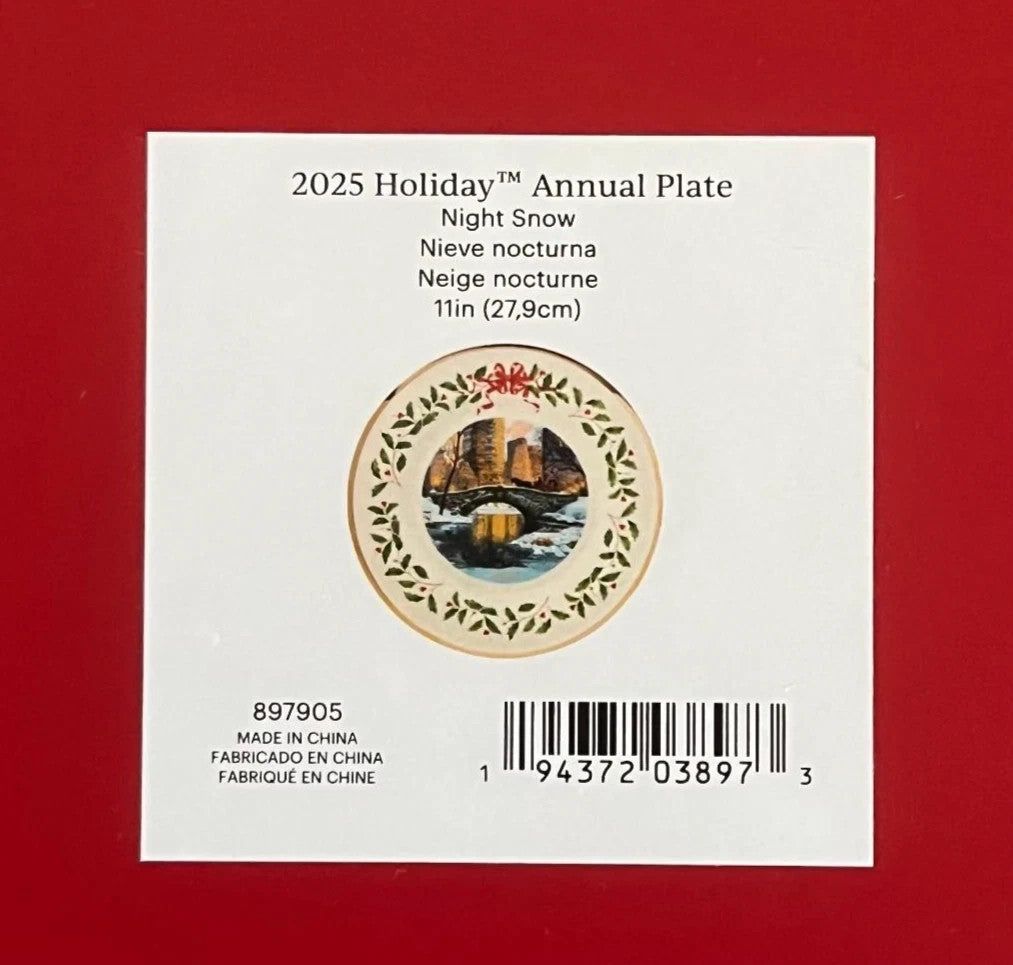 Lenox 2025 Holiday Collector Plate Night Snow Horse Drawn Carriage Bridge LE NEW9