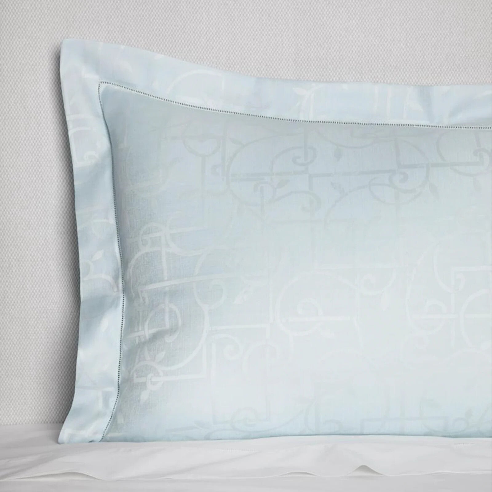 Sferra Graticcio Aquamarine King Duvet Set 3PC Cotton Sateen Jacquard Italy NEW6