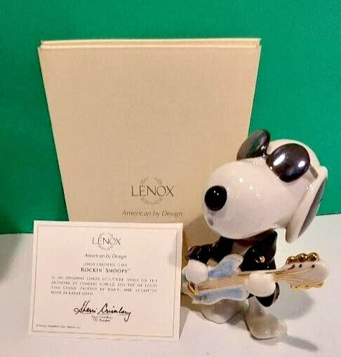 Lenox Peanuts Rockin Elvis Snoopy Figurine Cool Guitar Sunglasses Beagle COA NEW9