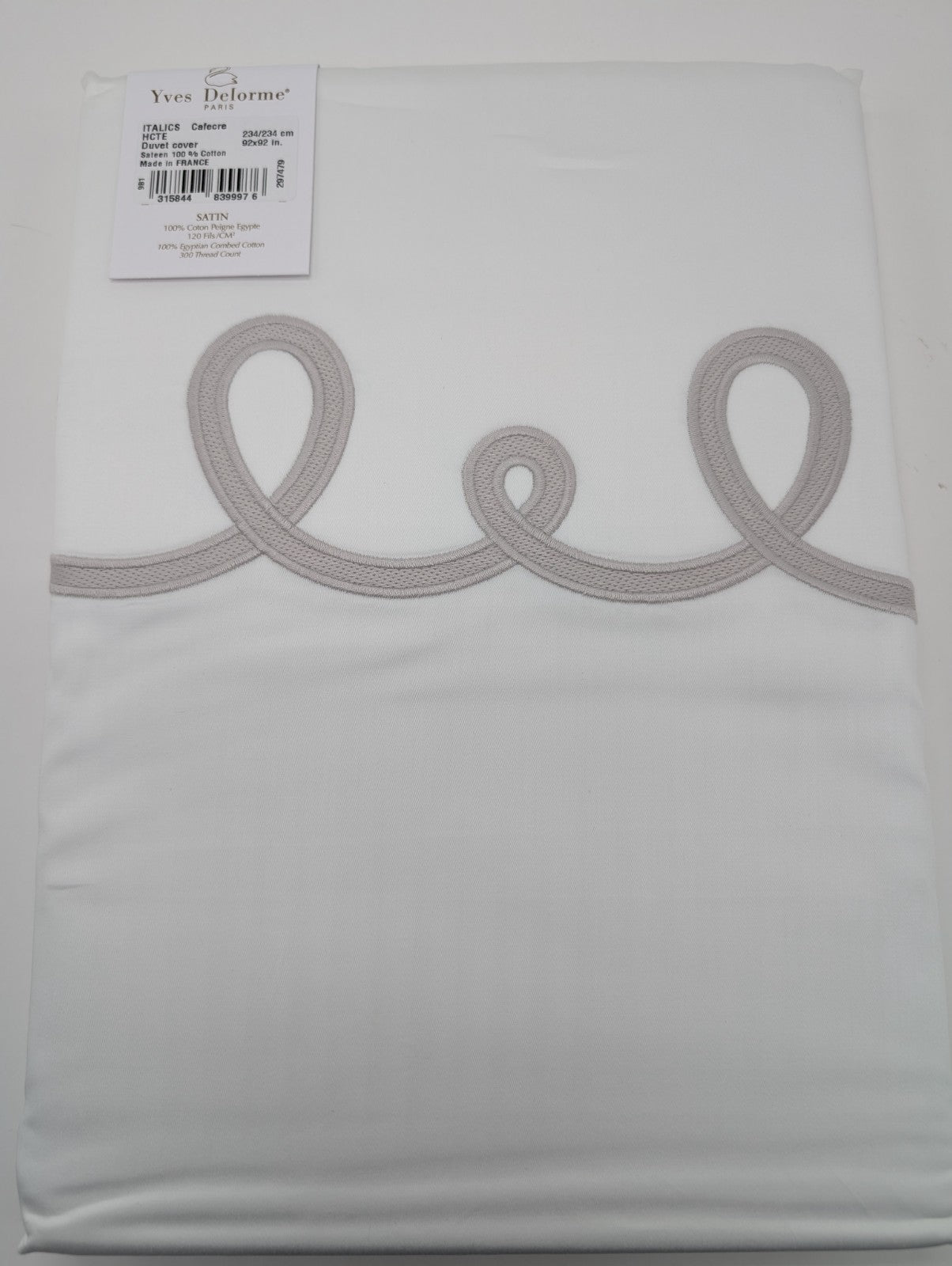 Yves Delorme Italics White Queen Duvet Euro Set Embroidery Egyptian Cotton NEW12