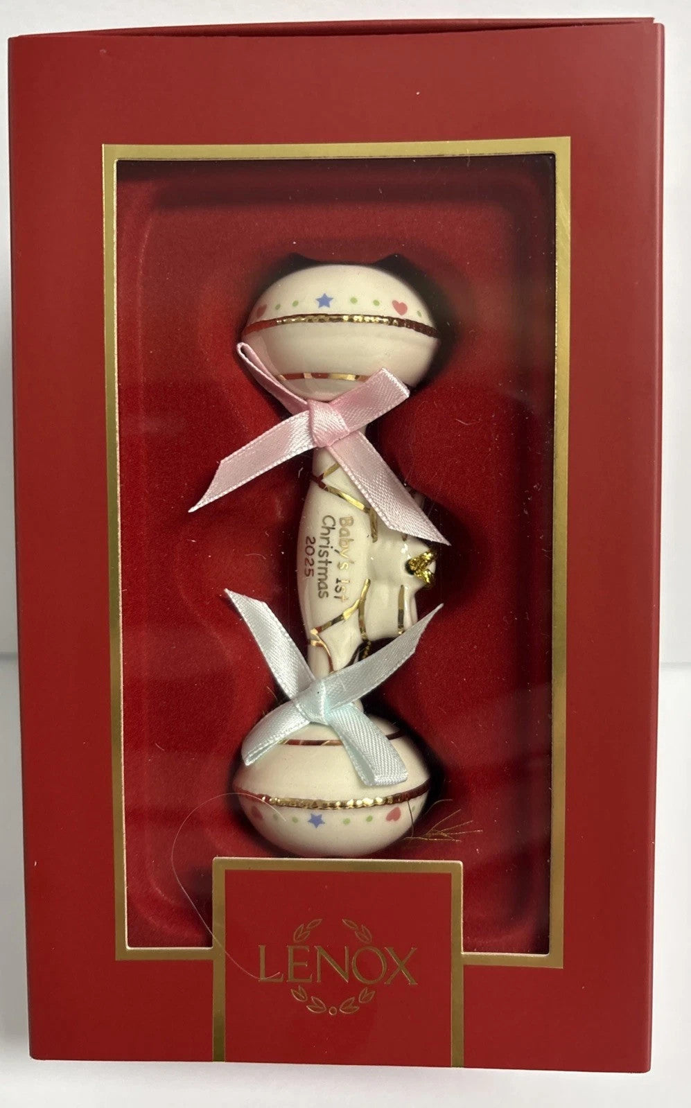 Lenox 2025 Baby's First Christmas Rattle Ornament 1st Ivory Gold Ribbon Gift NEW5