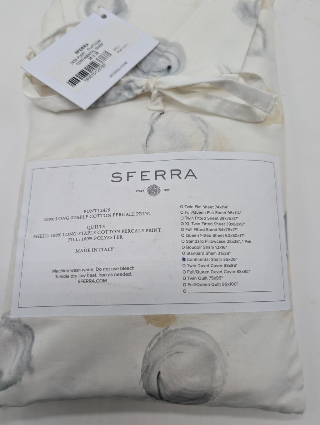 Sferra Punti Platinum Standard Sham Grey Taupe Dots Cotton Percale  Italy NEW0