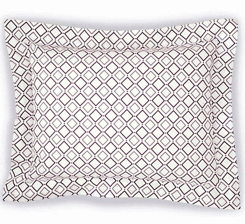 Sferra Deagan Euro Sham White/Aubergine Purple Egyptian Cotton Percale Italy New2