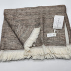 Sferra Taupe Linen Throw Blanket Fringed Woven Linear Design Oversized Italy NEW5
