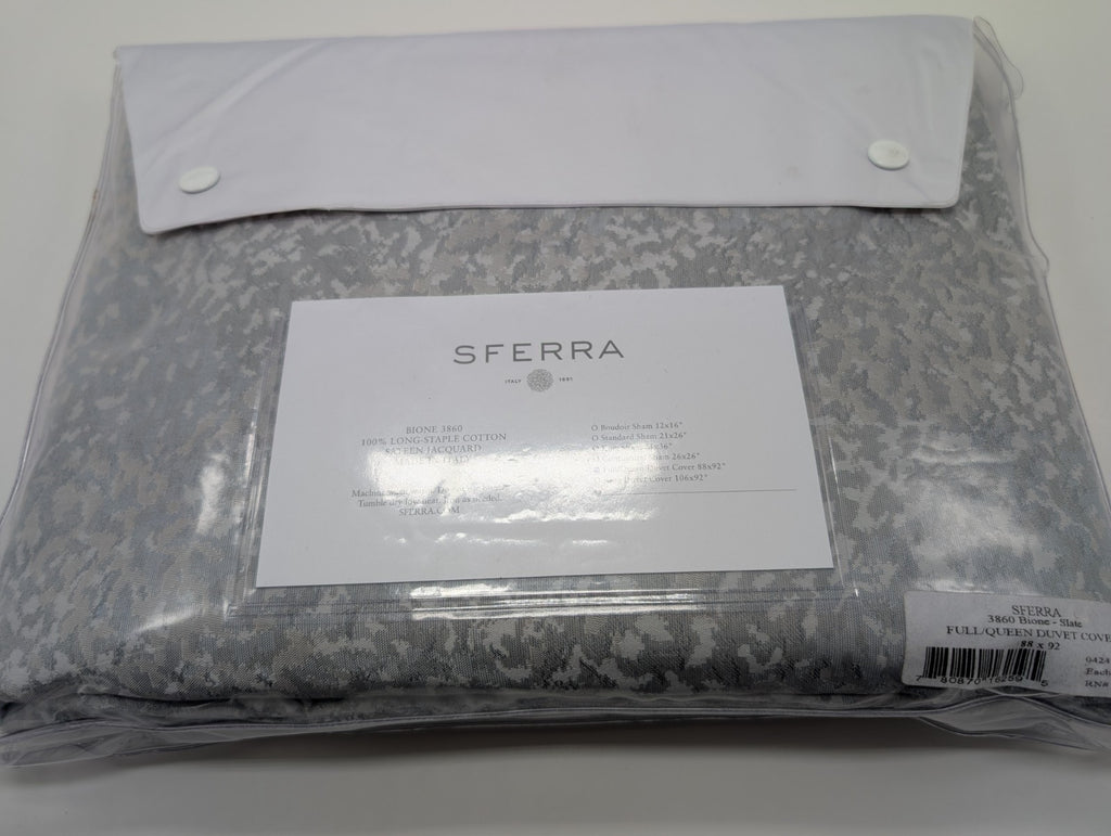 Sferra Bione Grey Queen Duvet Textured Pattern Cotton Sateen Jacquard Italy NEW15