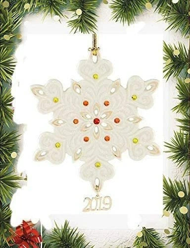 Lenox 2019 Gemmed Snowflake Ornament Annual Red & Green Crystals Christmas NEW1