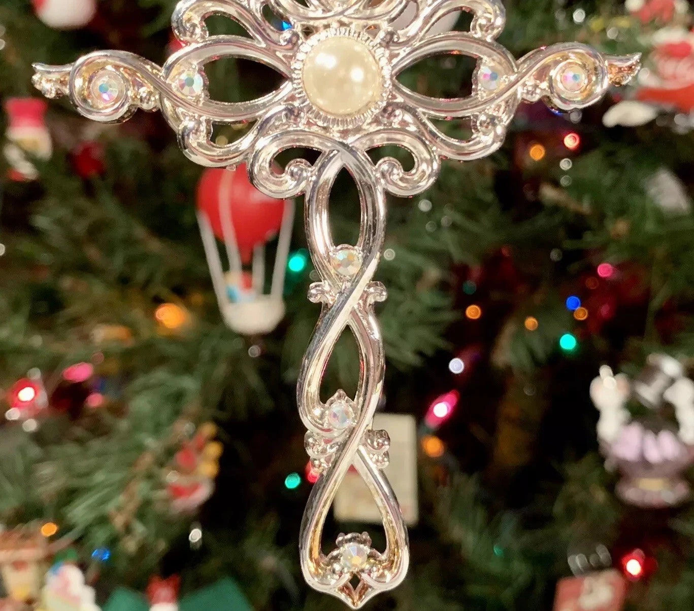 Lenox Gemmed Cross Ornament Filigree Silver Pearl Crystals 2015 Christmas NEW8