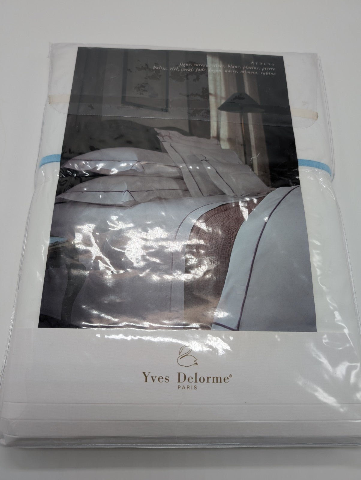 Yves Delorme Athena Queen Duvet Euro Set 3PC Aqua Stripes Egyptian Percale NEW1