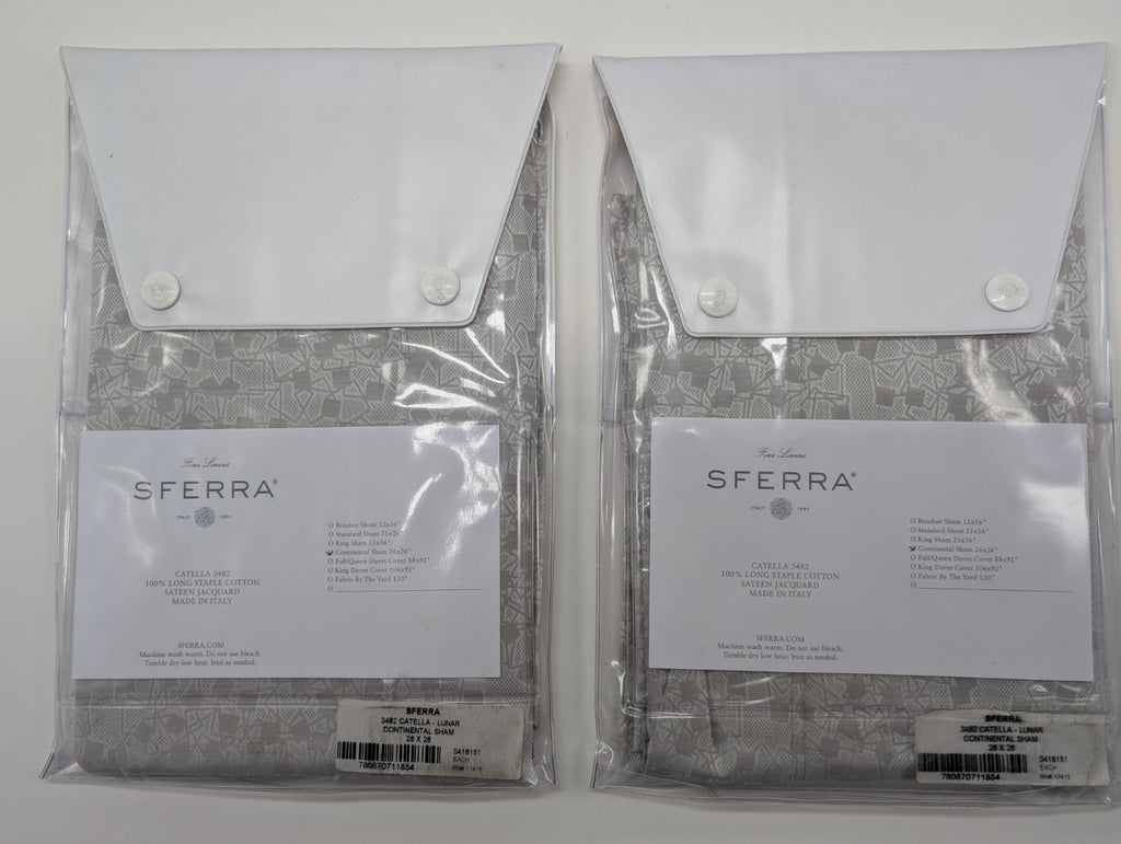 Sferra Catella Grey Euro Sham Pair Squares Cotton Sateen Jacquard Italy NEW14