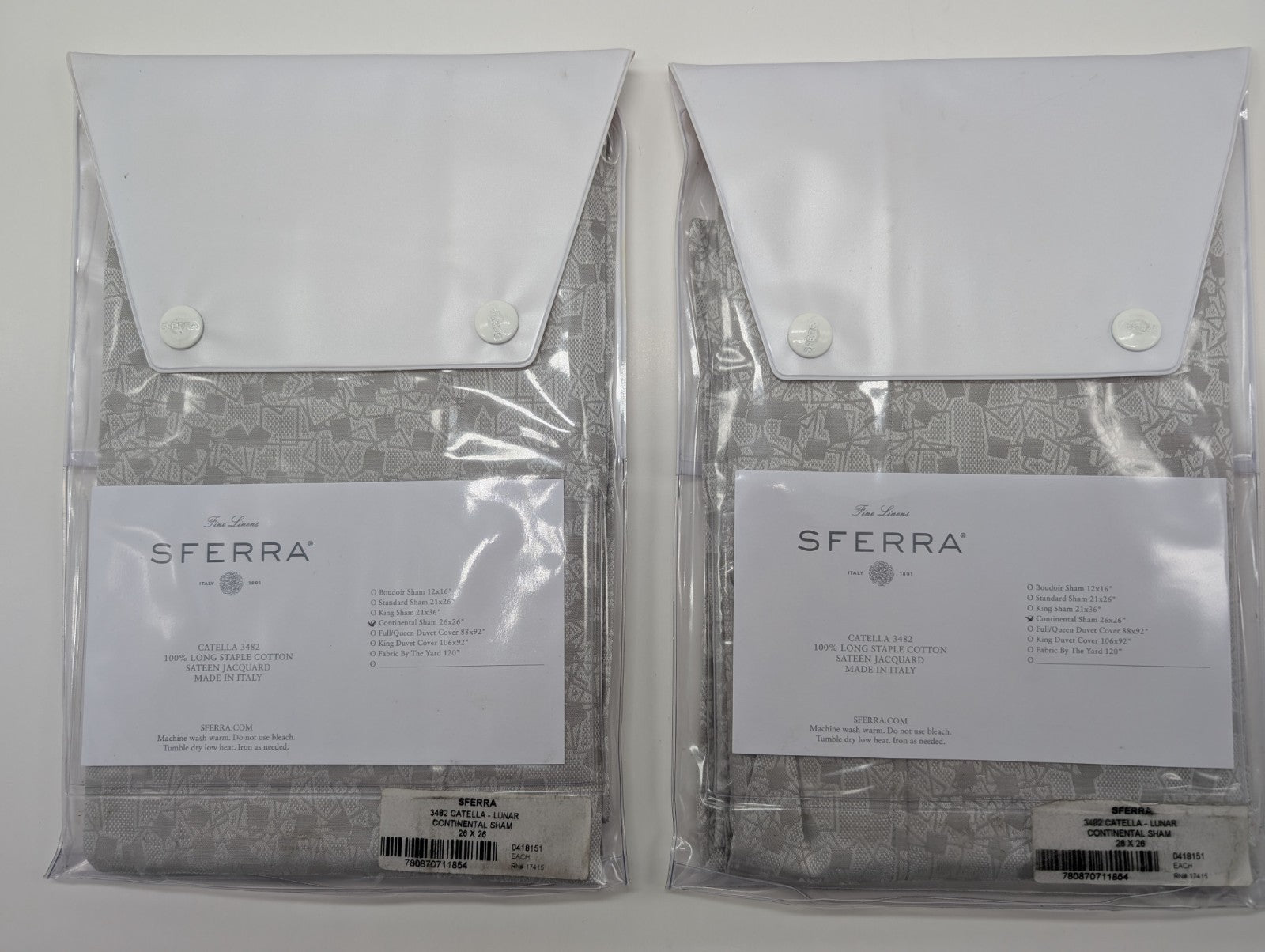 Sferra Catella Grey Euro Sham Pair Squares Cotton Sateen Jacquard Italy NEW14