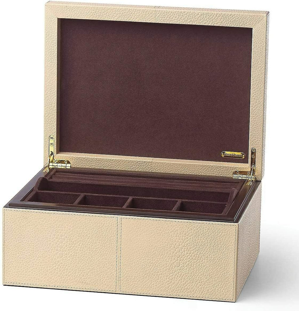 Reed & Barton Melrose Beige Jewelry Box Shagreen Leather Section Suede Tray NEW0