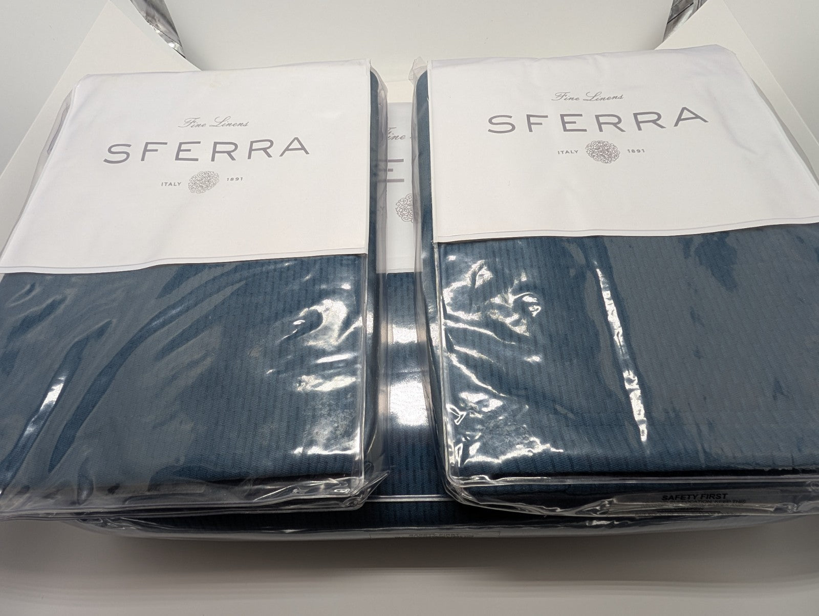 Sferra Perrio Blue Queen Coverlet Set 4PC Storm Geometric Matelassé Portugal NEW0