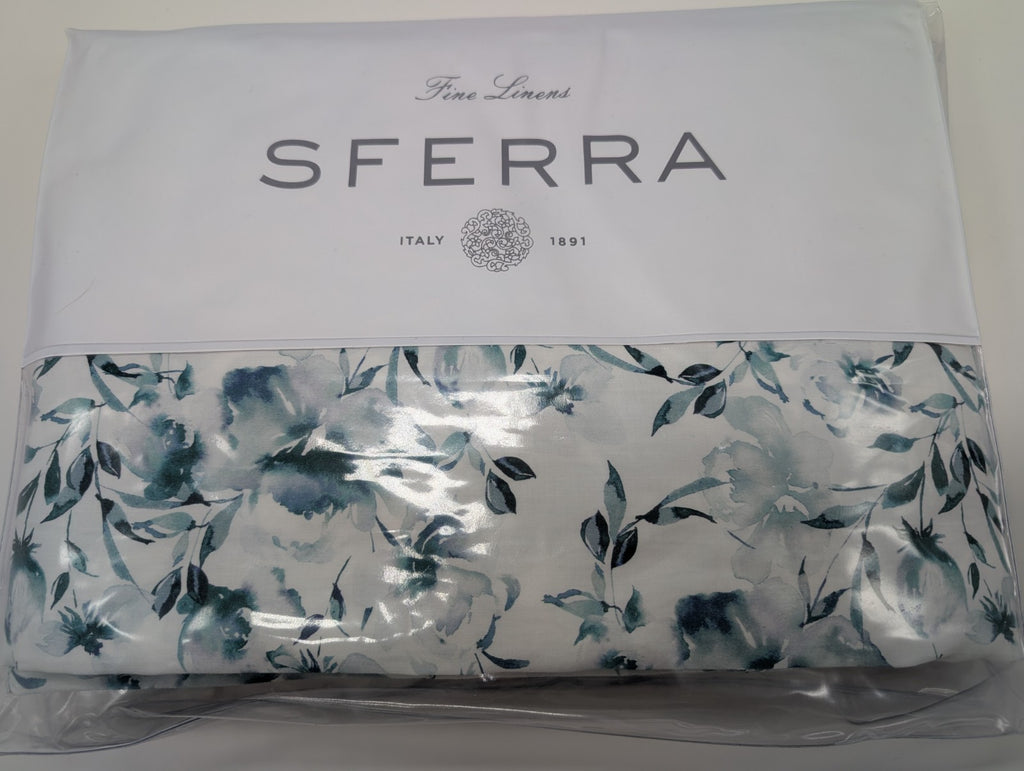 Sferra Duchesse Blue Queen Duvet Set 3PC Floral Cotton Print Reverses Italy NEW11