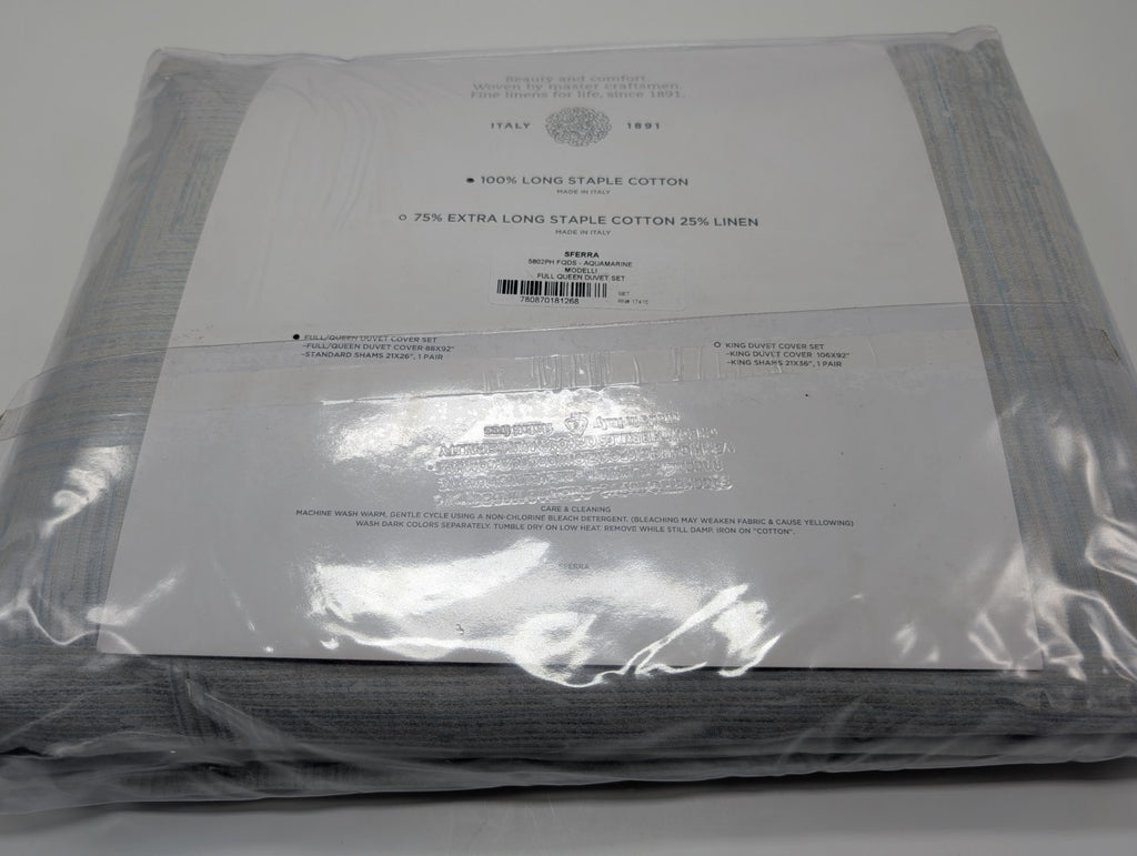 Sferra Modelli Aquamarine King Duvet Set 3PC Cotton Jacquard Reverses Italy NEW8