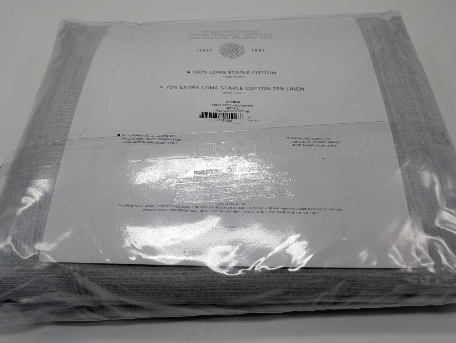 Sferra Modelli Aquamarine King Duvet Set 3PC Cotton Jacquard Reverses Italy NEW8