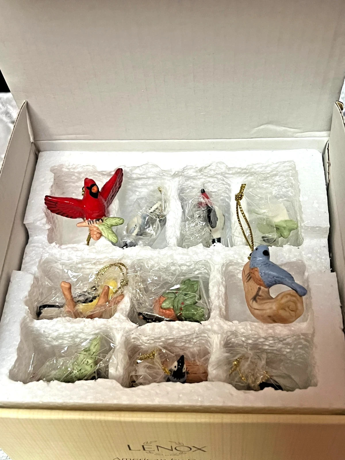 Lenox Garden Birds 10 Miniature Ornaments with Tree Blue Jay Robin Cardinal NEW11
