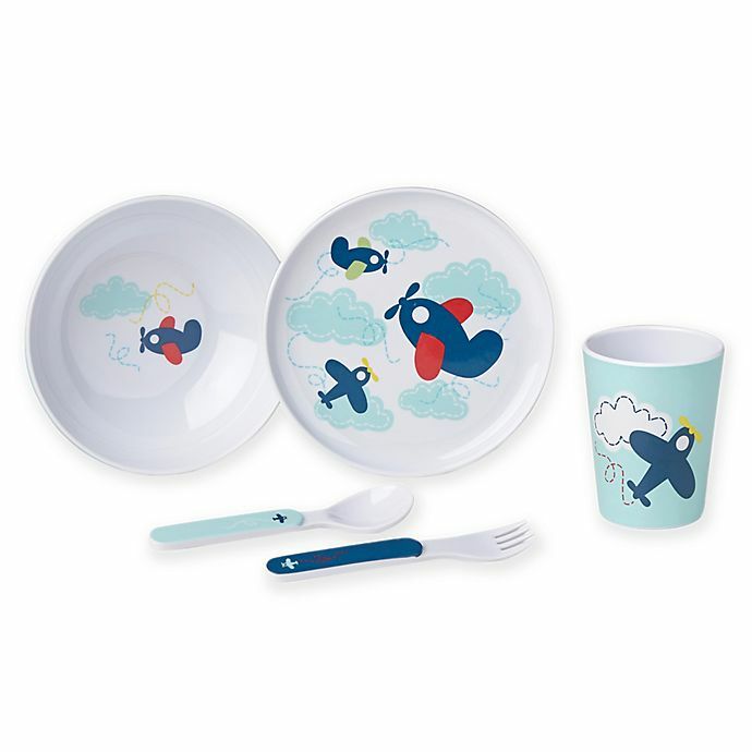 Reed & Barton Child Dinnerware Set Melamine 5 PC Plane Picnic Box Zoom Zoom NEW7