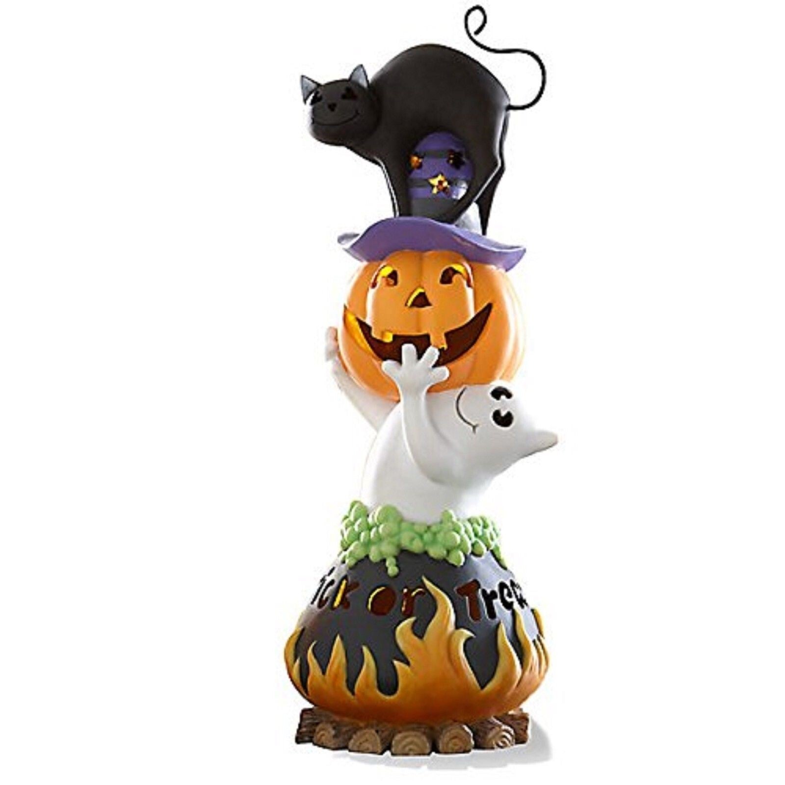 Lenox Halloween Trick or Treat Lighted Figurine Black Cat Ghost Cauldron 16" NEW0