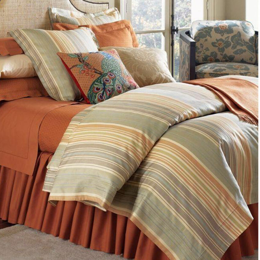 Sferra Blake King Shams 2 Egyptian Cotton/Linen Jacquard Stripes 600TC Italy NEW0