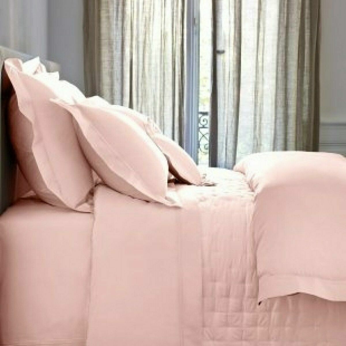 Yves Delorme Triomphe Pink King Shams Pair Blush Saddle Stitch Cotton Sateen NEW1